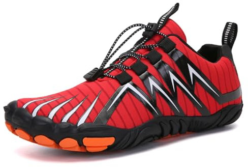 AONETIGER Barfußschuhe Damen Herren Traillaufschuhe Fitnessschuhe Atmungsakiv Leichte Barfussschuhe rutschfest Outdoor Wanderschuhe(A23 Rot,43EU)