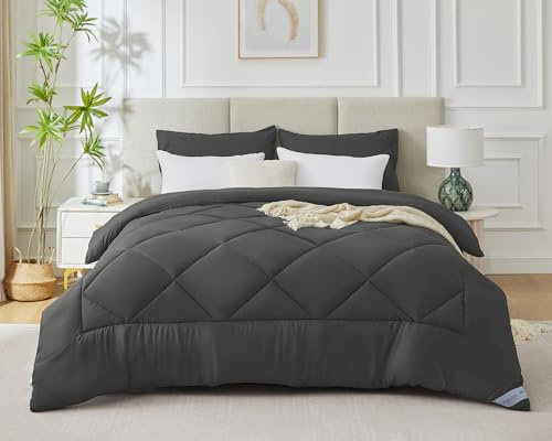WAVVE Piumino una Piazza e Mezza Invernale 200x200 cm 450 gr/mq - Piumone Caldo da Letto 120x190, Trapunta 200 x 200 cm in Microfibra Sintetica, Grigio