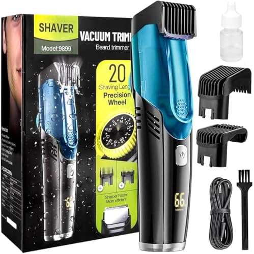 Regolabarba, Regolabarba Aspirapolvere Per Uomo, Rasoio Barba Uomo Aspirapolvere, Regola-barba Elettrico, Regolabarb-a Impermeabile IPX6 con 2 Pettini, Regolabarb-a Ricaricabile per Basette Baffi.