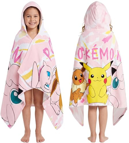 Pokémon Badhandduk för barn och tonåringar med huva poncho pool bomull absorberande anime badrock barn pool dusch strand semester, Färg: blå, 3-8 ans