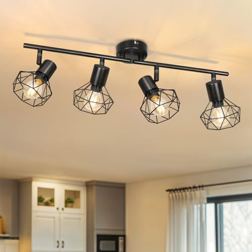 Dehobo Deckenlampe Schwarz E14 Deckenstrahler 4 Flammig Deckenspots LED Schwenkbar 350° Wandleuchte innen Matt Metall für Küche Wohnzimmer Schlafzimmer Max. 40 Watt [Ohne Leuchtmittel]
