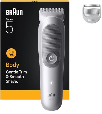 Braun Bodygroomer Series 5, +2 Zubehörteile, Trimmen und Rasieren für empfindliche Bereiche, 100 Min Akkulaufzeit, mit extra Hautschutz, Wasserdicht, BG5500, Grau