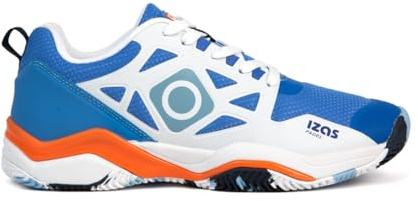 Izas Ibort Zapatillas de Padel para Hombre y Mujer con Cordones y Suela Antideslizante. Deportivas Ligeras y Transpirables de Alto Rendimiento. Zapatos Unisex para Pádel Color Blanco, Azul y Naranja