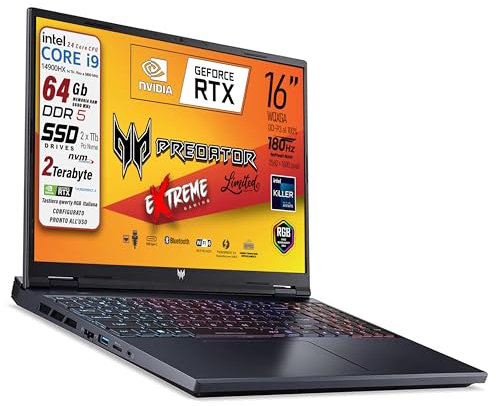 acer Predator Helios Neo 16s Ai, Notebook Gaming, Intel Ultra 9-275X, 24core, RAM DDR5 32Gb, SSD 1Tb, Display 16 Oled 240Hz, DCI-P3 100%, Geforce RTX 5060 8Gb, Win 11, Preconfigurato