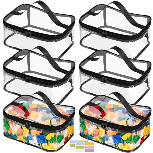 6 Packs Clear Toy Storage Bags, PVC Waterproof Toy Organizer with Zip Reusable Bags for Building Blocks, Board Game, Puzzles