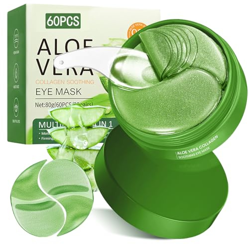 60 Pièces Patchs Yeux à l’Aloe Vera et Collagène, Masque Hydratant pour le Contour des Yeux, Réduit L’apparence des Cernes et Poches, Soin Lissant et Rafraîchissant