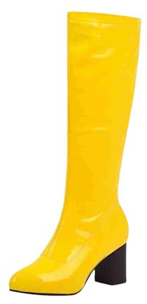 Botas de charol para mujer, de tacón grueso, botas de vestir de tacón alto, botas de tacón alto, botas retro de media pantorrilla, para fiesta de disfraces, con cremallera lateral, zapatos largos de