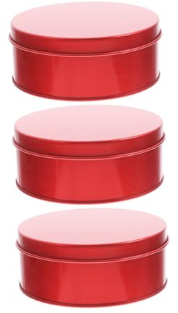 TOYANDONA Round Tinplate Cookie Box with Lid, Red Circular Candy Storage Container for Tea, Cupcakes, and Sweets, 3pcs Vintage Metal Kitchen Tins for Baking and Holiday Organization