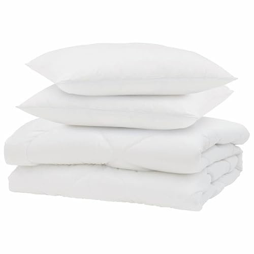 Eleganz Coperta estiva con cuscino, 3 pezzi, in microfibra, colore bianco, per notti calde, traspirante e facile da pulire, perfetta per camere degli ospiti e camera da letto