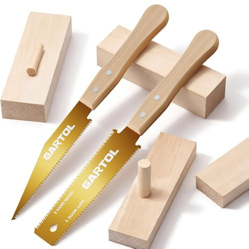 GARTOL Japanese Pull Saw Set for Woodworking - 2-Piece Hand Saw with 6 Inch Flush Cut & Double-Edged Ryoba Blade - SK5 Steel Precision Wood Cutting Tool for DIY Carpentry Trim Work