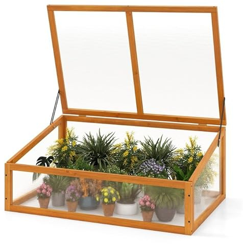 COSTWAY Växthus, miniväxthus, drivhus, drivbänk, upphöjd bäddsövertäckning, drivbänk för trädgård, terrass och balkong, 94 x 63 x 40 cm (orange)