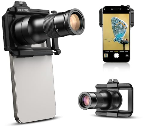 APEXEL Teleobjetivo HD 6X con Enfoque Fijo y Clip Universal Mejorado, Objetivo Macro de teléfono móvil de 150 mm, Kit de Lente de teléfono móvil con Doble función, Adecuado para la mayoría de