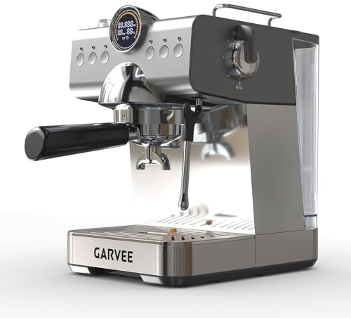 TUFSPRAX Cafetera café expreso semiautomática 20 bar con molinillo integrado - Carcasa de acero inoxidable - Vaporizador de leche - Compacta y fácil de limpiar