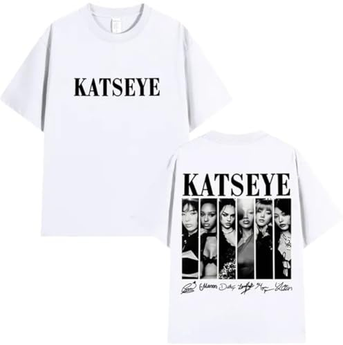 BaeKnyin Maglia Donna Kat-SEYE, Signature Style Tee a Manica Corta, Top Casual per Fan e Streetwear in 100% Cotone L,White-1