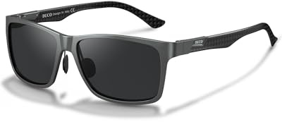 DUCO Sunglasses for Men Carbon Fiber Temples with Rectangular Polarized Metal Frame Sunglasses DC8206 (Gunmetal Frame Grey Lens)