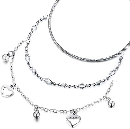 hoduar Cavigliera in Acciaio Inossidabile per Donna, Delicata cavigliera a Forma di Cuore, Gioiello per Donna, Regalo di Natale