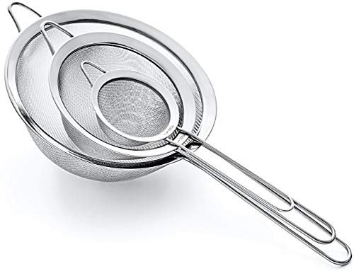 Proto Future Sieve Set Premium Fine Mesh – 304 Stainless Steel (18/8) – 8.5/14/20cm – Sturdy Kitchen Sieves and Strainers (Silver)