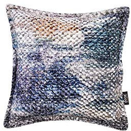 DONE Kissenhülle Glam Colour 45x45cm Samt Mehrfarbig Edel Elegant Steppnaht Reisverschluss Glanz 100% Polyester Wabenstruktur Blau