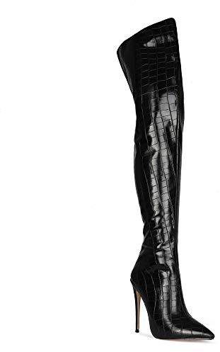 Donne sexy con cerniera in pizzo super alto tacco a spillo facile a piedi comodo over-knie stivali fatti a mano per le donne Zc2581, Nero 5., 38 EU