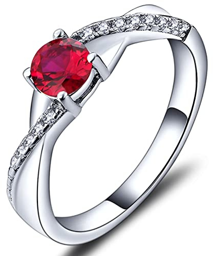 YL Bague de fiançailles bague de mariage en argent 925 avec 5 MM rubis de juillet pierre de naissance bague infinie bague solitaire pour femme （taille 54）
