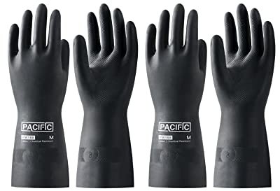 PACIFIC PPE 2 Pairs Chemical Resistant Gloves, Heavy Duty Industrial Rubber Gloves, Resist Acid, Alkali and Oil, 12.6, Medium