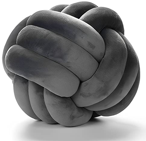 PUXU Knot Pillow Ball Round Cushion Pillows, Children Room Decoration Plush Toys Calming Stress Relief Toy (Dark Gray,8.5in/22cm)