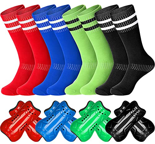 Zhanmai 8 Pairs Kids Soccer Shin Guards Youth Protective Soccer Socks Sport Shin Pads Guard Sleeves Calf Protective Soft Colorful Gear for Football Games 3-15 Years Old Girls Boys Toddler Child Teens