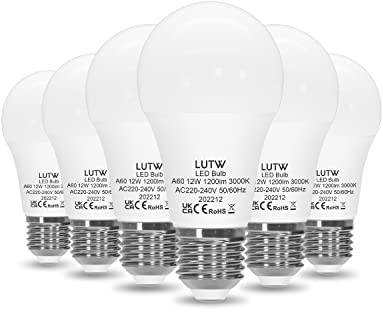 LUTW Lampadine LED E27 Luce Calda, 12W Equivalenti a 100W, Lampadina LED E27 Bianca Calda 3000K, 1200 Lumen Lampadine LED A60 Risparmio Energetico Super Luminosa, Non Dimmerabile, Pacco da 6