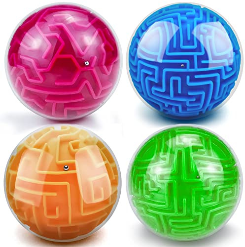 YongnKids 4Pcs 3D Puzzle Maze Ball Brain Teaser Puzzles Maze Game for Kids Adult, Fidget Toy for Motor Skills and Coordination,Kids Autism ADHD Calming Focus Stress Relief Toy