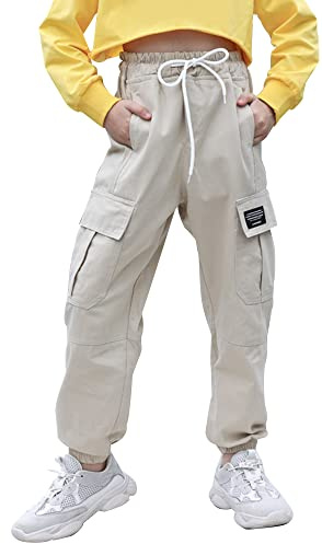 SEAUR Pantalon Cargo Fille Jogging Pantalon Mode avec Multi-Poches Danse Jazz Fille Pantalon Enfant Fille Hip Hop 140