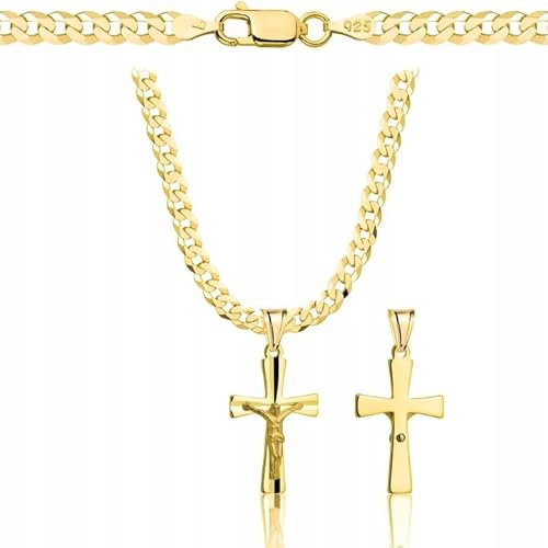 Amor Luxury AMAR goldkette Herren/Damen 925/585 - Kreuz Kette 45 cm - Kreuzkette, halskette 3,8mm Panzerung