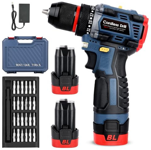 Akku Bohrschrauber mit Bürstenloser Motor - 16.8V Akku Bohrmaschine Bürstloser mit 2000mAh Akkus, 60 N.m, Drehmoment auf 23+1 Stufen, Akkubohrer Klein Akku Schrauber mit 25PCS, LED Licht