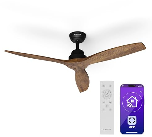 Klarstein Santa Elena Deckenventilator – Smart App & Fernbedienung, 6 Geschwindigkeiten, 132 cm, Leiser Betrieb, Sommer & Winter Modus, 10260 m³/h, Modernes Design, Walnuss