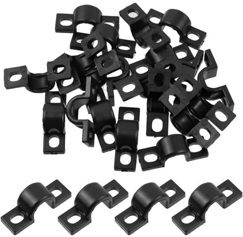 Mewutal Lot de 20 clips de fixation blancs à deux trous pour tube de 6,1 mm en U de 10 mm pour câble métallique (noir, convient pour 10 mm)