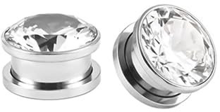 AMDXD Piercing, 2 Tunnels, Small 6 mm - 25 mm, Silver Stainless Steel Piercing Ear Plug, Earrings Piercing Jewellery, Stainless Steel, Cubic Zirconia