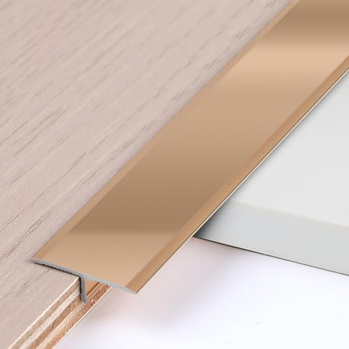 EFUTURETIME 3 Stk. Abdeckleisten T-Profil aus Aluminium für Bodenübergänge, 0.9 m × 2 cm, Eloxierte T-Formleisten als Übergangsschienen für Schwellen Fliesen Holzböden Teppich, Gold mit Champagne-Ton