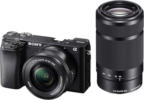Sony Alpha 6100 | APS-C Spiegellose Kamera | Bundle mit Sony 16-50mm & 55-210 Objektiv | Schneller 0,02s Autofokus mit Augenerkennung für Mensch und Tier, 4K-Filmaufnahmen und neigbares Display
