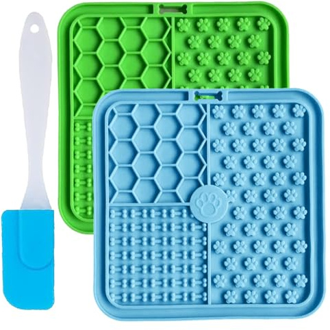 Licky Mats for Dogs and Cats, 100% Food Grade Lick Mats For Dogs & Cat Food Mat BPA Free Dog Mat,Easy to Clean Lick Mats Pet Slow Feeder with Suction Cups,2 Pack with 1 Spatula