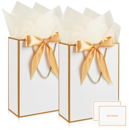Mifferer Lot de 2 sacs cadeaux en papier avec mouchoir et cartes pour femmes, filles, demoiselles d'honneur, anniversaires, Saint-Valentin et fêtes de mariage