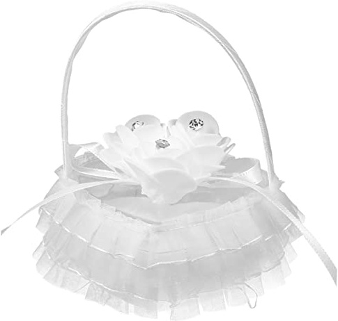 Gatuida Coussin Portable et Facile à Ranger Forme Cœur Élégant en Satin Blanc et Dentelle pour Alliance Mariage pour Cérémonie de Mariage