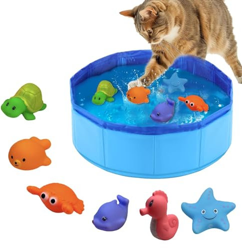 Katzenpool, Mit Fisch Wasser Spielzeug Faltbarer Pool 50x10cm Katzen Pool, Interaktives Wasserspielzeug, Tragbares Katzen Hundepool für Katzen und Hunde zum Spielen Baden Verwendet