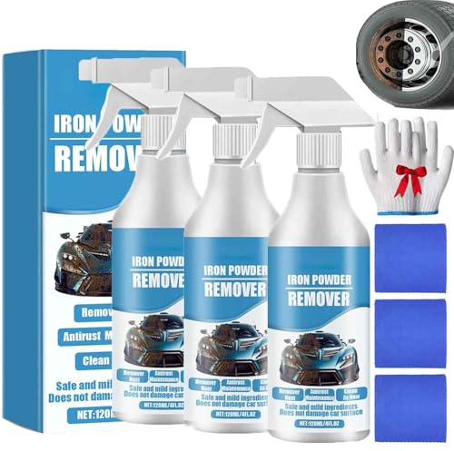 3 piezas Spray Removedor De óXido Y PartíCulas De Hierro Para AutomóVil, Limpiador De Superficies De Metal De AccióN RáPida FóRmula Resistente,Para Eliminar El óXido