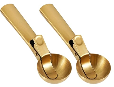 Paquete de 2 cucharas de helado de acero inoxidable aptas para lavavajillas, mango ergonómico para congelar postres, frutas, melones, multiusos, para congelar yogures