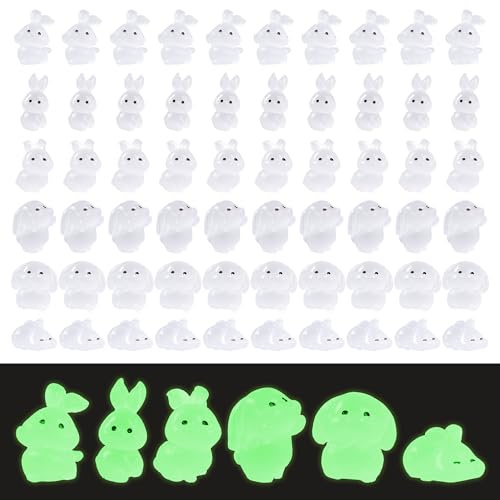 PYSEOSISE Mini Conejitos Luminosos, 60 Piezas Mini Figuras de Conejo, Pequeños Animales de Resina Luminosa para Paisaje en Miniatura Jardín Decoración de Maceta DIY