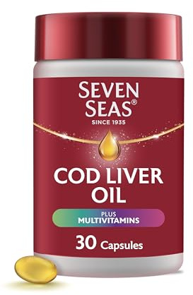 Seven Seas Cod Liver Oil Tablets, Plus Multivitamins and 110 mg Omega-3, 30 High Strength Capsules With Fish Oil, Plus Vitamin D, C, B12 & B6 and A, Folic Acid And Biotin, With EPA and DHA