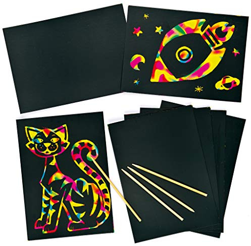 Baker Ross EV571 Scratch Art Doodle Sheets 21cm x 15cm Children's Drawing & Design Activities (Pack of 8)