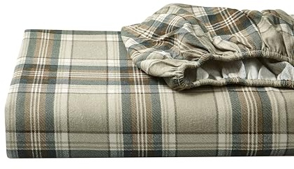 Eddie Bauer - King Sheets, Cotton Flannel Bedding Set, Brushed for Extra Softness, Cozy Home Decor (Edgewood Plaid, King)