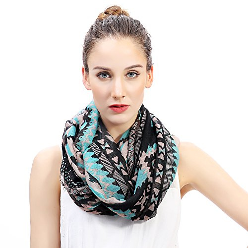 Lina & Lily Bufanda Infinita Snood con Estampado de Azteca (Azul/Negro)