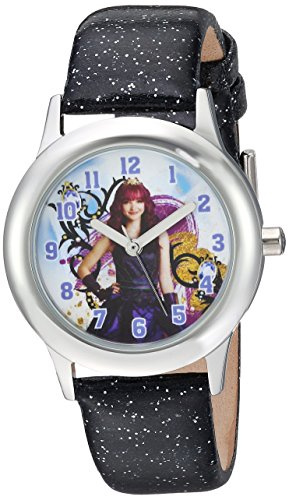 Disney WDS000248 Montre à Quartz analogique Unisexe pour Enfant avec Bracelet en Cuir synthétique, Noir, Classique