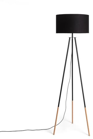 LEDKIA LIGHTING - Lampada da Terra Kathathu | Design Moderno | Compatibile con Lampadine E27 | Ideale per Soggiorno, Cucina, Camera | Legno e Tessuto, Nero
